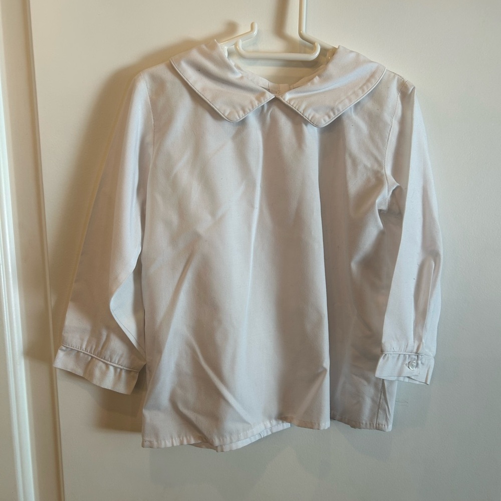 Boys White Peter Pan Collar Shirt, buttons down back